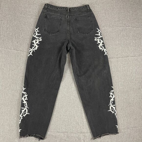 EZwear Jeans L Loose Relaxed High Waist Lightning Y2K Style Skater Goth Punk - Picture 5 of 12